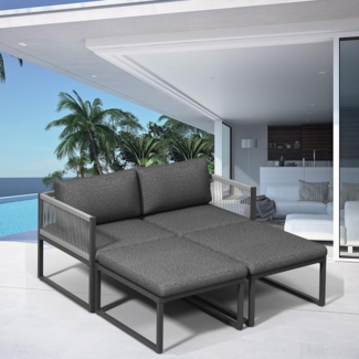 Melko Sitzgruppe Möbelset Aluminium Balkon Set wetterfest Gartenmöbel Sitzgarnitur, (inkl. höhenverstellbare Füße, 4-tlg, Aluminiummöbel), Hocker kann je nach Bedürfnissen als Tisch oder Liege verwendet werden