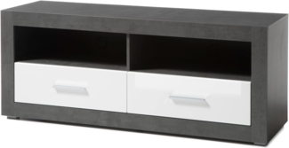 TV-Lowboard Briard in weiß Hochglanz und grau Stone 150 cm