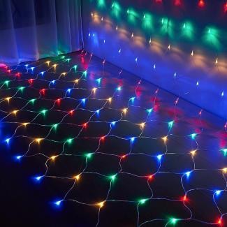 Ikodm 204 LED Lichternetz 3x2 m,Bunt Lichterkette Netz, 8 Modi Lichterkettennetz Innen und Außen Deko Lichtketten Lichtervorhang mit Stecker