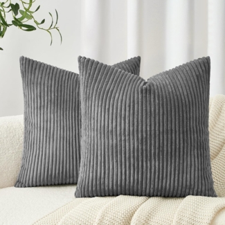 Topfinel Kissenbezug 45x45 2er Set Dunkelgrau Kordsamt gestreiftes Muster Kissenbezüge Kissenhülle Dekokissen Sofakissen Couchkissen Dekokissen Zierkissenbezug Deko Kissenhüllen Wohnzimmer