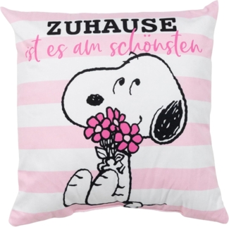 United Labels® Dekokissen Peanuts Snoopy Kissen Zuhause ist es Plüsch Zierkissen 40 x 40 cm