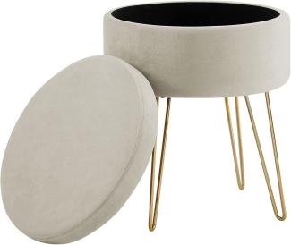 Zedelmaier Runder Sitzhocker Schminktisch Hocker Ottoman Gepolsterter Hocker Abnehmbarer Bezug Metallstütze (Beige)