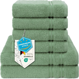 Hammetex 6 teiliges Handtuch Set, 100% Baumwolle Weich Saugstark Qualität Handtücher Set, 2 Badetücher 70x140 cm, 4 Handtücher 50x100 cm, Salbeigrün