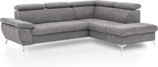 Mivano Ecksofa Gisele / Eckcouch mit Schlaffunktion, Stauraum, Armteilfunktion und Kopfteilverstellung / 256 x 83 x 209 / Velours, Graubraun