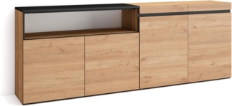 Skraut Home | Sideboard, Highboard | Kommode, Komodenschrank | 200 x 75 x 35 cm | 4 Türen | Wohnzimmer, Küche | Moderner Stil | Eiche Schwarz