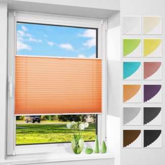 Allesin Plissee ohne Bohren Plissees Klemmfix Orange 90x130 cm(BxH), Plisseerollo Faltrollo mit Klemmträger, Jalousie Rollos für Fenster und Tür, Sichtschutz und Sonnenschutz