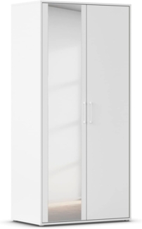 Rauch Möbel Hamilton, Kleiderschrank, Schrank, Garderobe, Organizer, 2-türig, mit Spiegel, Farbe Weiß, Stangengriff Weiß, 93 x 194 x 54 cm