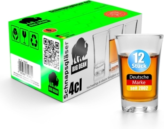 BigDean 12 Stück Schnapsgläser 4cl – Shotgläser in Gastro-Qualität & Geschenkbox