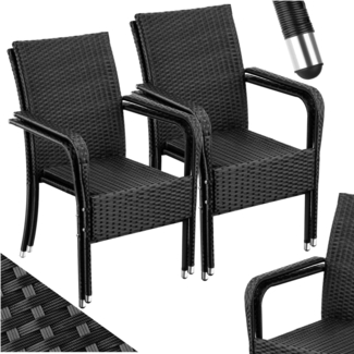 tectake Rattanstuhl Gartenstuhl Girona, stapelbar, Belastbarkeit 120 kg, 58 x 67 x 90 cm (Set, 4 St), Pulverbeschichtetes Stahlgestell für enorme Stabilität