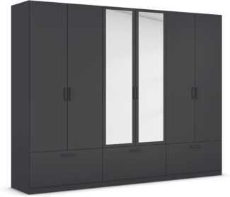 rauch Drehtürenschrank Kleiderschrank Schrank Garderobe Wäscheschrank BARI mit Spiegel mit Schubkästen und modernem Griff in Graumetallic MADE IN GERMANY