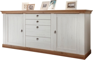 Sideboard Hemsby in weiß Pinie / Eiche Landhaus 210 x 91 cm