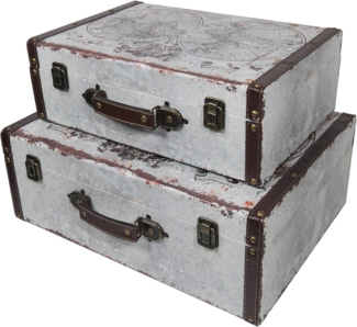 HMF Aufbewahrungsbox Handgefertigter Vintage Koffer aus Holz, Deko Koffer (versch. Größen), Geschenkkoffer im Weltkarten Design