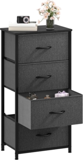 DWVO Kommode mit 4 Schubladen, Schrank aus Stoff mit Griffen, Metallgestell & MDF-Holzplatte, langlebig, für Schlafzimmer & Wohnzimmer,Schwarz Grau