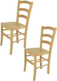 Tommychairs - 2er Set Stühle Venice für Küche und Esszimmer, robuste Struktur aus lackiertem Buchenholz im Farbton Naturfarben und Sitzfläche aus Holz