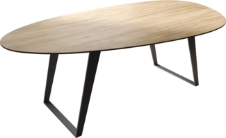 Esstisch Edge Oval 220x120 cm Keramik Laminam® Sabbia Eichefarbig Metall Schräg Schwarz