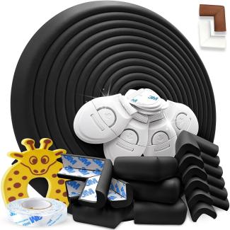 DEASANA® Kantenschutz für Baby aus Gummi, 6,3M Stoßfänger Rolle und 12 Eckenschutz, 4 Schubladenverschlüsse, 1 Türstopper, Zertifiziert [Schwarz]