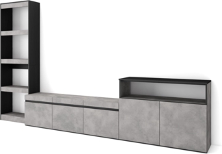 Skraut Home | Wohnwand Wohnzimmer | Wohnzimmermöbel, Möbelset | 310 x 186 x 35 cm | Für TV-Geräte bis zu 65" | Wohnzimmer Möbel | Moderner Stil | Zement