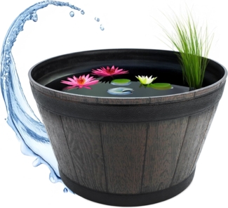 Spetebo Pflanzkübel Kunststoff Mini Gartenteich im Holz Kübel Design - 51 cm (Anzahl, 1 St, Stück), wetterfestes und robustes Material