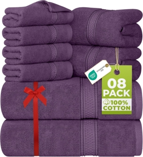 Utopia Towels - 8 teilig Handtücher Set aus Baumwolle mit Aufhänger - 2 Badetuch, 2 Handtücher und 4 Washclappen - (Pflaume)