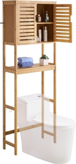 VEVOR Toilettenschrank Badezimmerschrank mit Doppeltür & verstellbarem Regal, platzsparender 3-stöckiger Badschrank über der Toilette mit offenem Regal, 65 x 27 x 175 cm Aufbewahrungsschrank Natur