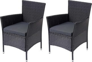 2er-Set Poly-Rattan Stuhl HWC-F50, Balkon-/Garten-Stuhl Lounge-Sessel Korbstuhl, anthrazit, Kissen dunkelgrau