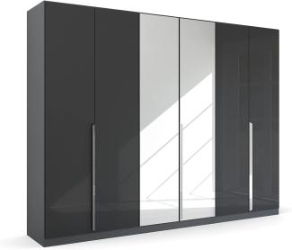 Kleiderschrank Drehtürenschrank Glamour | 6-türig | mit Spiegeltüren | effektgrau Hochglanz / grau metallic | 271x210