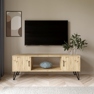 Modern Oak TV Stand, 150 cm Wide, 60 cm High, 40 cm Deep | 100% Melamine Coated Particle Board, 18 mm Thick | Stylish Design with Multiple Shelves & Storage