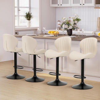 COLAMY Barhocker 4er Set, 360° Drehbarer Höhenverstellbarer Barstühle, Moderne Kücheninsel Barstools mit Rückenlehne, PU-Kunstleder Barstühle – Geeignet für Küche, Bar, Esszimmer, Büro, Beige