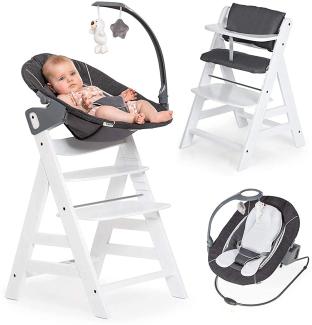 Hauck Alpha Plus Weiß Newborn Set Deluxe - Baby Holz Hochstuhl ab Geburt mit Liegefunktion - inkl. Aufsatz für Neugeborene & Sitzpolster - mitwachsend, verstellbar