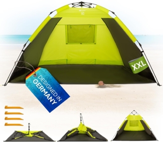 EXPLORER XXL Automatik Strandmuschel mit UV Schutz 80+ [220 x 150 x 130 cm] kleines Packmaß leicht und schnell in Sekunden aufgebautes Strandzelt Sonnenschutz Muschel automatisch Windschutz grün