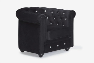 Vente-unique - Sessel - Samt - Schwarz mit Knöpfen in Kristalloptik - CHESTERFIELD