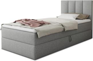 Boxspringbett Star Mini mit Bettkasten, Bonell-Matratze und Topper - Einzelbett mit Matratzentopper, Polsterbett, Bett, Schlafzimmer, Jugendzimmer (Grau (Inari 91), 100 x 200 cm)