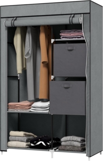 HOMCOM Stoffschrank, Faltschrank mit Schubladen, Kleiderschrank mit Kleiderstange, Reißverschluss, Garderobe für Schlafzimmer, Vliesstoff, Dunkelgrau, 102 x 42,5 x 162,5 cm