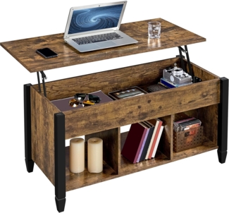 Yaheetech Couchtisch höhenverstellbar Kaffeetisch mit Hebeplatte Hubtisch versteckter Stauraum Beistelltisch aus Holz Sofatisch für Wohnzimmer Rostbraun