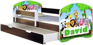 ACMA Kinderbett Jugendbett mit Einer Schublade und Matratze Wenge mit Rausfallschutz Lattenrost II 140x70 160x80 180x80 (01 Zoo name, 180x80 + Bettkasten)