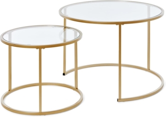 Jahnke SOL Coffee Set Couchtisch, Engineered Wood, Klarglas/Goldfarben, One Size