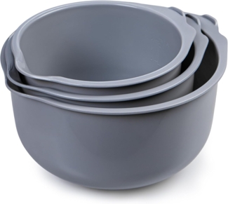 KONZEPT Rührschüssel Set 3-teilig aus Kunststoff – mit Ausgießer, anti-Rutsch-Boden, spülmaschinengeeignet,platzsparende Aufbewahrung