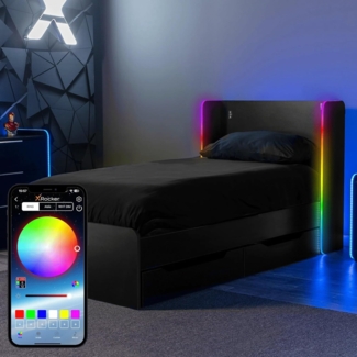 X Rocker Gamerbett Electra Gaming Bett mit RGB-Beleuchtung & App-Steuerung, mit ausziehbaren Schubladen