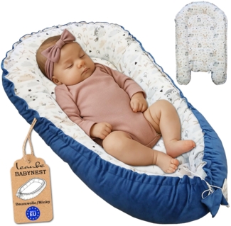 Leanbe Babynest 90x50 cm – Nestchen für Neugeborene aus Baumwolle & Polyester – Kuschelnest fürs Baby, ideal für Herbst & Winter – Babybett für Indoor & Outdoor (BLAU)