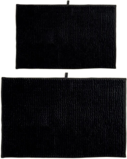 MSV Badteppich 2er Set Badvorleger Duschvorleger Chenille Hochflor Badematte 40x60 cm + 60 x 90 cm – Schwarz