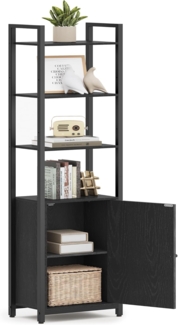 VASAGLE Bücherregal, 6 Ebenen, Regal, Standregal mit Türen, Metallrahmen, verstellbaren Ablagen, 24 x 40 x 159,5 cm, für Wohnzimmer, Schlafzimmer, ebenholzschwarz-tintenschwarz LLS132B01