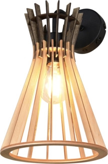 Wandleuchte ALICE mit Schalter & Lamellen Lampenschirm in Holzoptik, Höhe 24cm