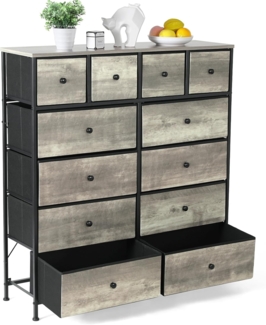 Clevich Stoff-Kommode, Schminktisch Schrank, Aufbewahrungsschrank, 12 Schubladen aus Stoff, Metallrahmen, industrieller Stil, für Wohnzimmer, Flur, Schlafzimmer (Grau)