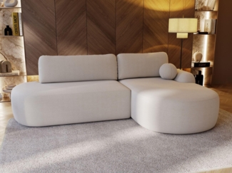 GrainGold Ecksofa mit Schlaffunktion und Bettkasten AURIO O - 271x177 cm, Creme, Wellenfedern, T30-Schaum, Bouclé