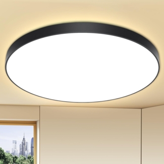 Deckenlampe LED Deckenleuchte Ø28cm 24W,4000K,2000LM,IP44 Wasserfest Rund Badezimmer Lampe,Küchenlampen Decke Badlampe Modern Schlicht Weiß Ultra Dünn Ideal für Bad/Balkon/Flur/Schlafzimmer-Schwarz
