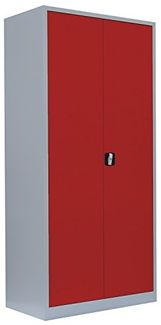 Stahl-Aktenschrank Metallschrank abschließbar Büroschrank Stahlschrank 195 x 92,5 x 50 cm Lichtgrau/Rot 530354