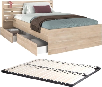 Vente-unique - Bett mit Stauraum - 120x190 cm - Natur + Lattenrost - TENALIA