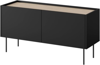 Lomadox Lowboard DELFT-141, in schwarz und Eiche, 120 cm breit, grifflos