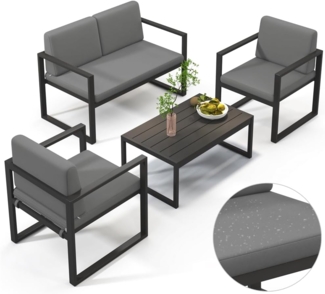 Gartensofa Aluminium Sitzgruppe Gartenset wetterfest Sitzgarnitur Grau Tisch