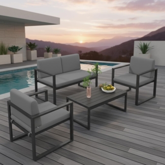 Gartensofa Aluminium Sitzgruppe Gartenset wetterfest Sitzgarnitur Grau Tisch